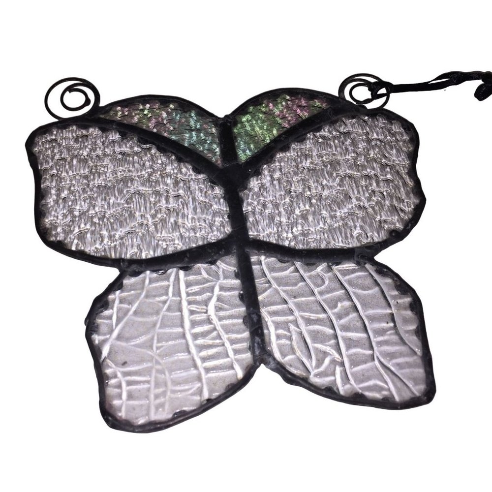 Pretty Clear Textured Glass Stained Glass Butterfly Suncatcher Window Decor - 3